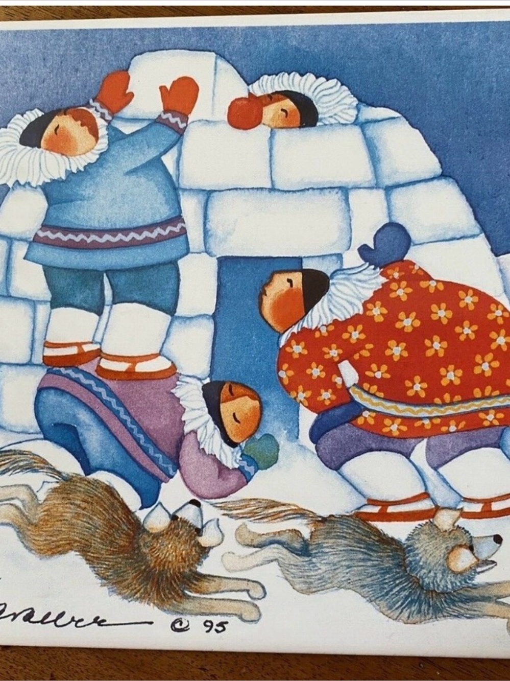 Barbara LaVallee Trivet Tile Hangs Igloo Eskimos Dogs Huskies Inuit Winter 1995